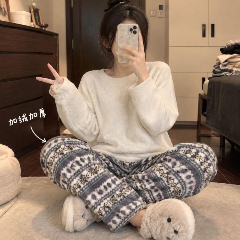 Thick Fleece Lined Lounge Pants Women Winter Warm Casual Wearable Sleepwear Plus Size