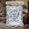 Blue Butterflies Dragonflies Theme Throw Blanket Custom Name Text Personalized Blanket Soft Cozy Blanket for Home Sofa Bed