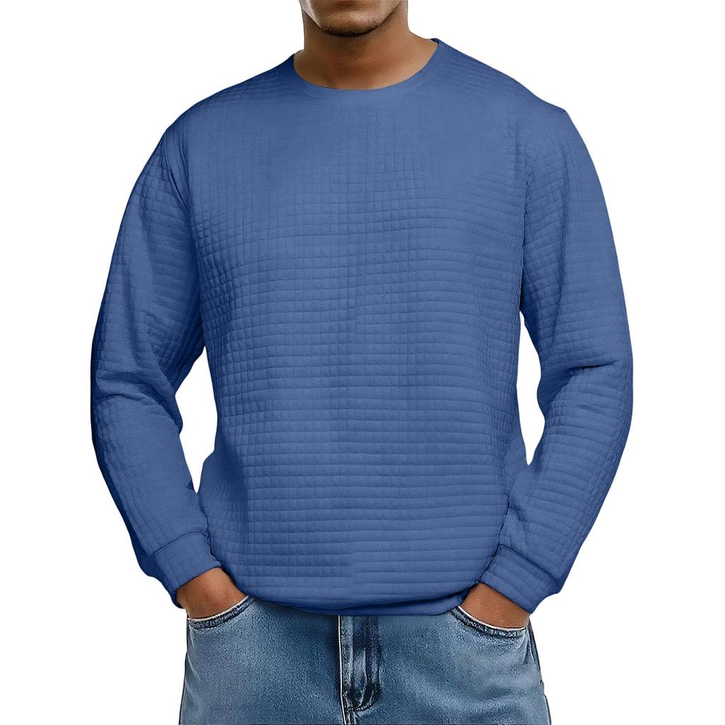 Men's Loose-fitting Casual Waffle-weave  Neck Long-sleeved Top