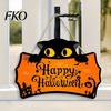Black Cat Wall Decor Halloween Wooden Door Hanging Plaque, Printed Pumpkin Castle Spider Web Front Indoor Outdoor Holiday Signs Sign, Waterproof