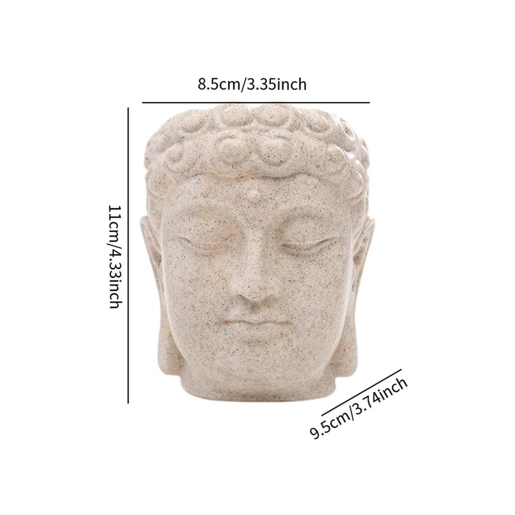 Buddha Head Figurine Flower Pot Statue Resin with Drainage Holes Bonsai Planter