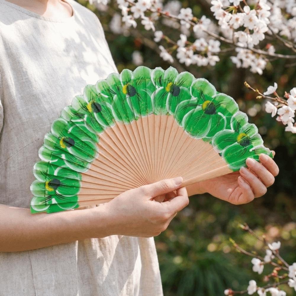 Holzfaltfächer Handgemachter Handfächer Kostümaccessoire Antiker Blumenfächer Für Frauen