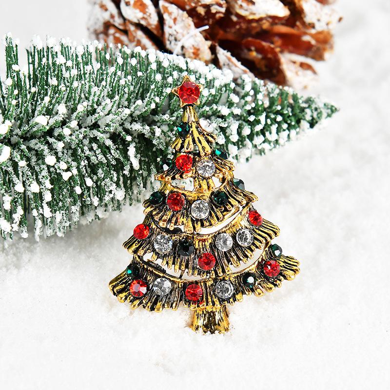 Fashionable Unique Christmas Tree Rhinestone Studded Breastpin Cartoon Ornament Brooches Christmas Gifts for Women Girls