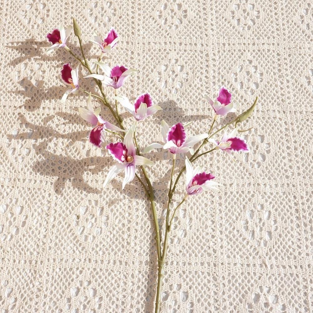2 Fork Artificial Dendrobium Branch Real Touch Realistic Simulation Orchids Exquisite Handmade Fake Flowers