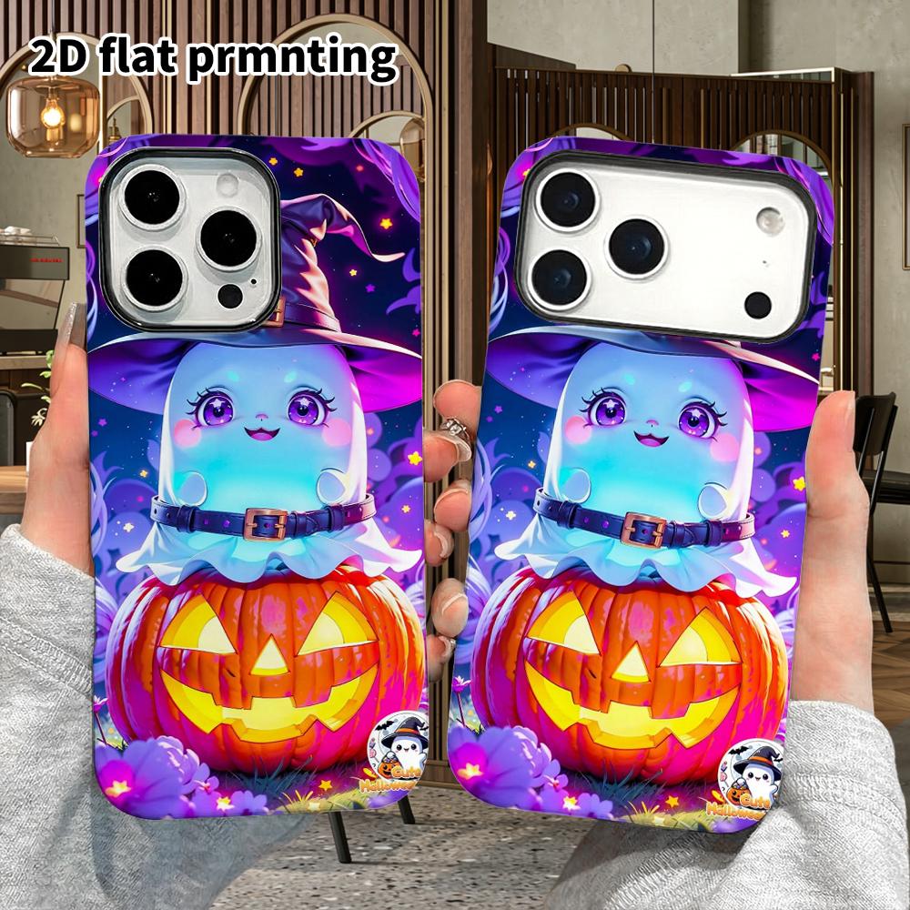 Phone Case: 2D Flat Design Suitable for iPhone 18 17 16 15 14 13 Pro Film Protective Case, Couple Style, Ghost Little Witch, Christmas and Halloween G