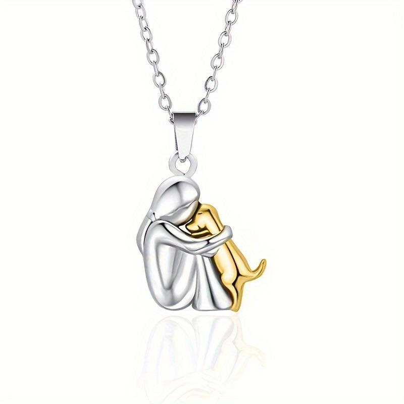 New Alloy Cute Two Tone Color Girl Hug Dog Necklace Fashion Women and Pet Pendant Jewelry Accessories