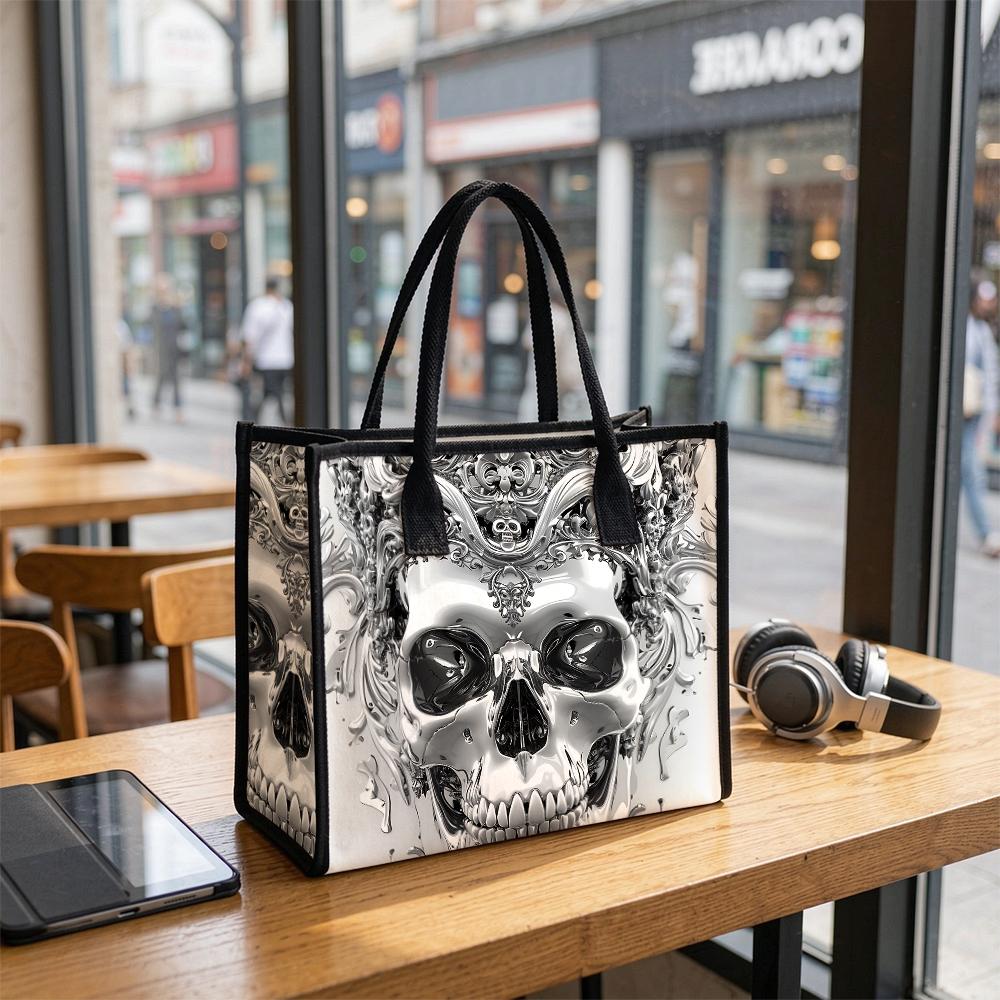 Gothic Skull Print Tote Bag for Daily Use