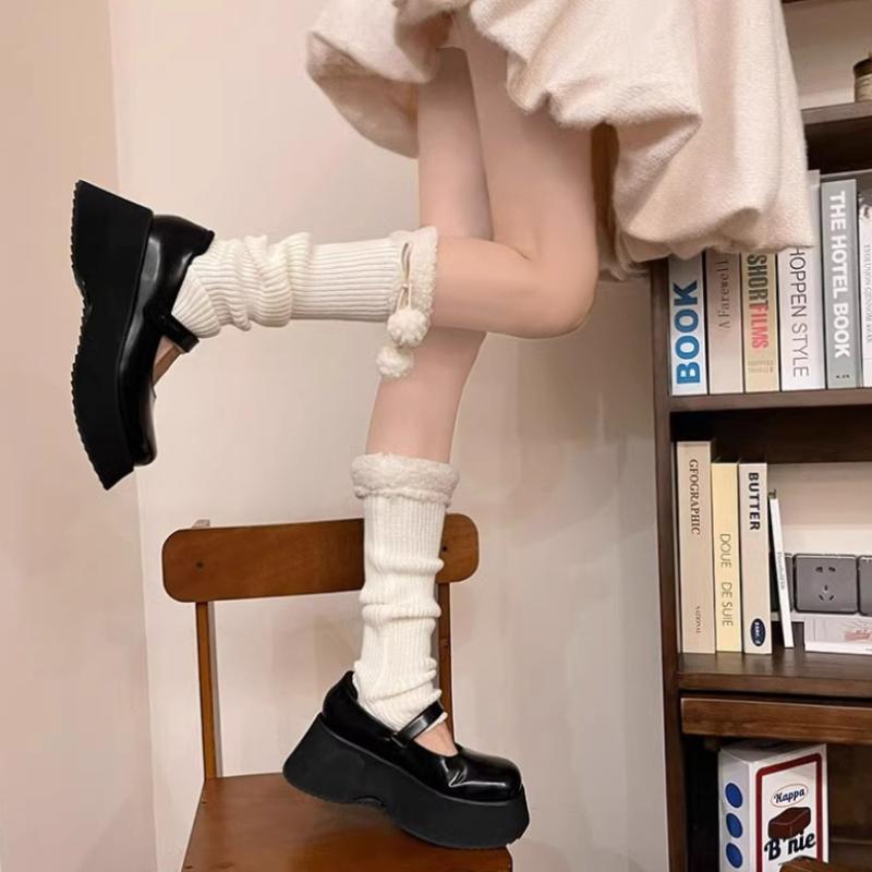 Cute Lolita Leg Covers Japanese Autumn And Winter Lamb Plush Ball Warm Woolen Ball Socks Jk Retro Pile Socks