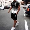 Summer Casual Men's Adult Set 3D Printed Pattern Men's Short-Sleeved T-shirt Set Gradient Cool Casual Sports Shorts two-Piece