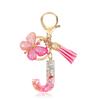Pink Epoxy Letter Keychain with Sequin Butterfly & Tassel Charm