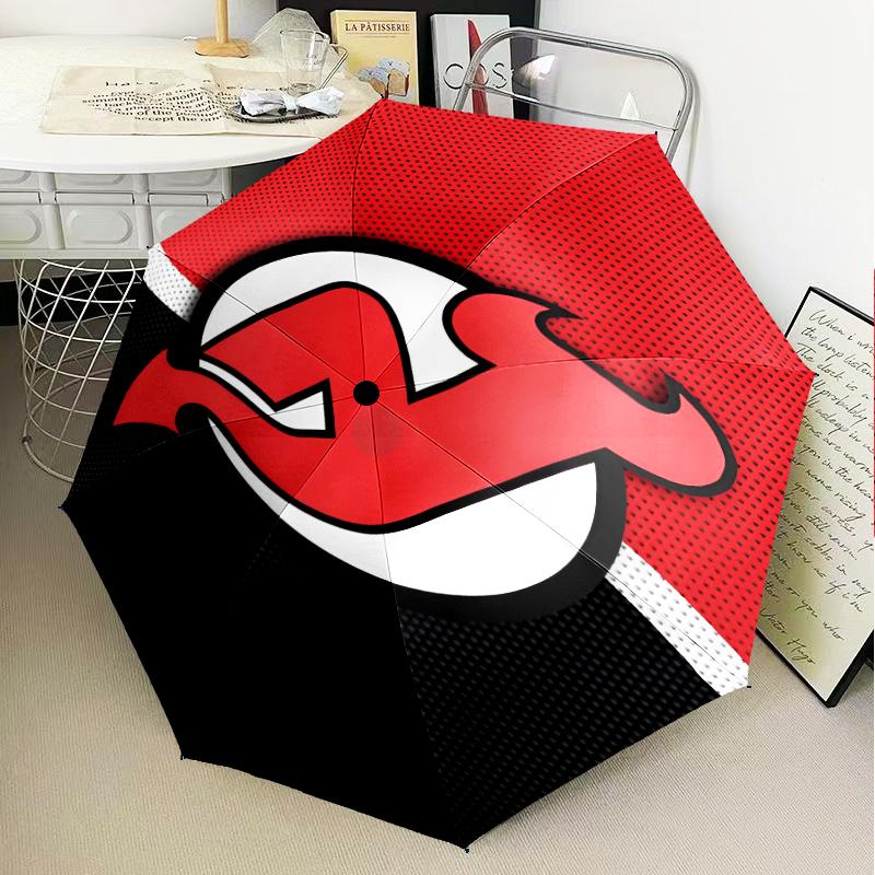 Jersey Devils Logo Umbrella Folding Umbrella, Automatic Umbrella 8-Frame for Travel, Camping Use Gift for Halloween Christmas
