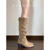 Sheepskin Version~ 2025 New Suede Piled Up But Knee Boots Women's Western Style Versatile and Thin Thick Heel Knight Boots
