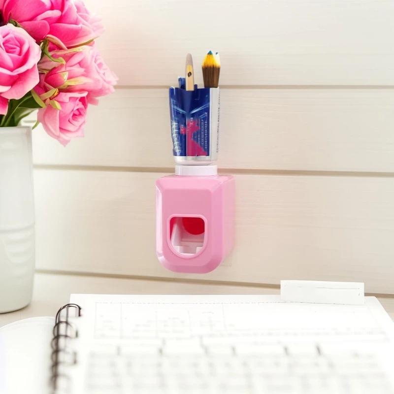 Wall Mounted Automatic Toothpaste Dispenser No Drilling With Toothbrush Storage Slots For Home Bathroom Daily Use