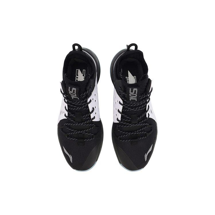 Li Ning SONIC 7 Fabric Abrasion Resistant Breathable Mid top Basketball Shoes Men's Black White ABAP019-1