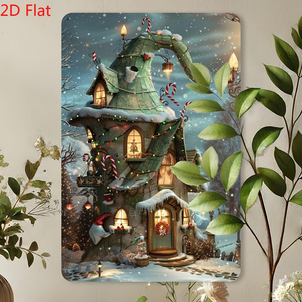 pc Vintage Christmas Cottage Iron Metal Sign Festive Hanging Wall Art for Home Office Bar Cafe Library and Garage Decor