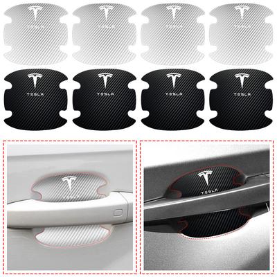 4Pcs/Set Carbon Fiber Scratches Resistant Car Door Handle 3D Sticker For Model 3 Model S Model X Model Y Roadster Performance Decor