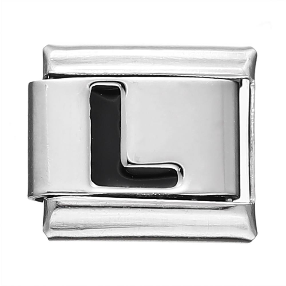 Fashion Black 26 English Letters Italian Charm Links Fit 9mm Stainless Steel Bracelet Making Women Men Jewelry Accessories