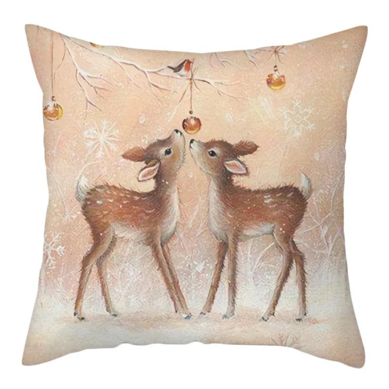 Home decoration in the snow forest elk Christmas print pillowcase bedroom living room sofa decoration pillowcase cushion cover