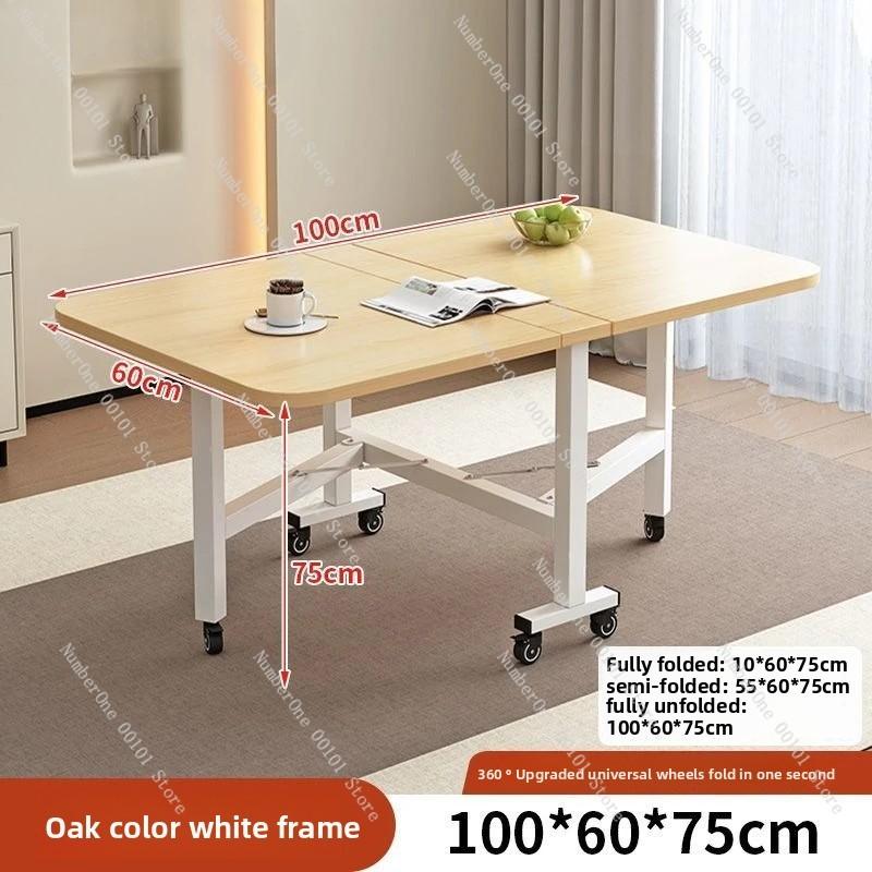 Household Folding Dining Table, Movable Extendable Table for Small Apartments, Rectangular Table with Chair, Space-saving Design