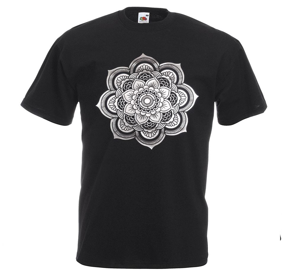 Adults 3d Silver Magic Unisexdala Floral Spiritual Pattern Unisex Black TShirt 2XL