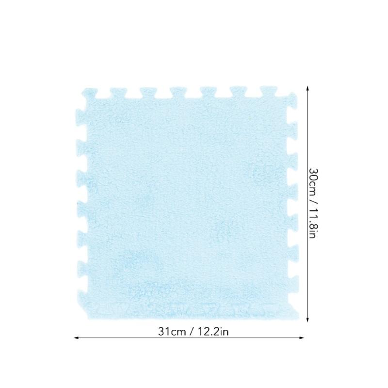 10pcs Plush Foam Floor Mat Prevent Slip Cuttable Thickened Interlocking Carpet Tiles For Bedroom Light Blue
