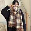 New Bear Hair Plaid Imitation Cashmere Thickened Autumn and Winter Warm Scarf Fashionable and Versatile Double Sided Love Tassel Scarf