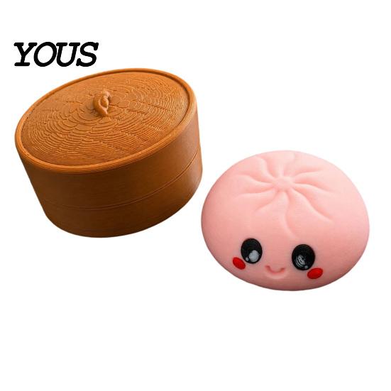 Dumpling Fidget Toy Cartoon Clicker with Steamer, 3D Printed Smiling Steamed Press Bun Decompression Toy, Shape Finger for Stress Relief