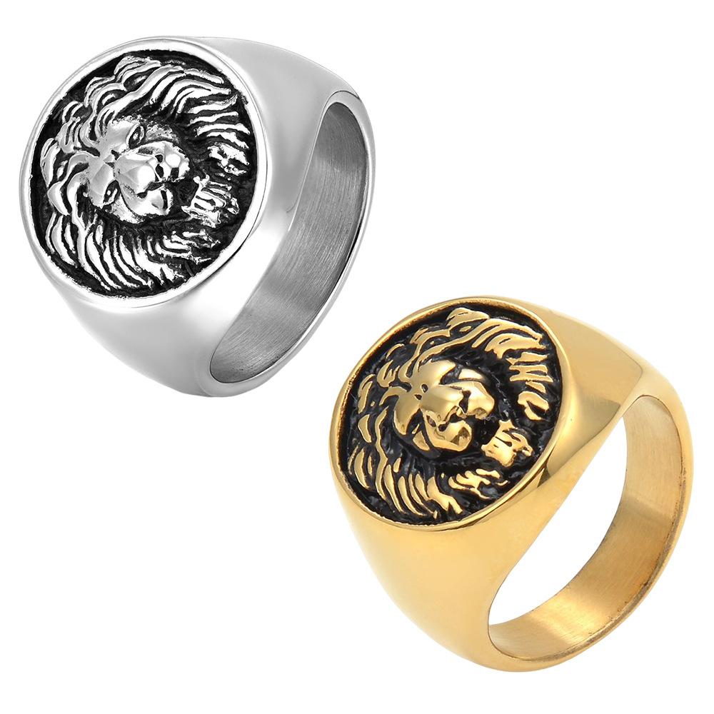 Vintage Lion Head Stainless Steel Mens Ring Bold Animal King Titanium Steel Ring for Men Stylish Jewelry