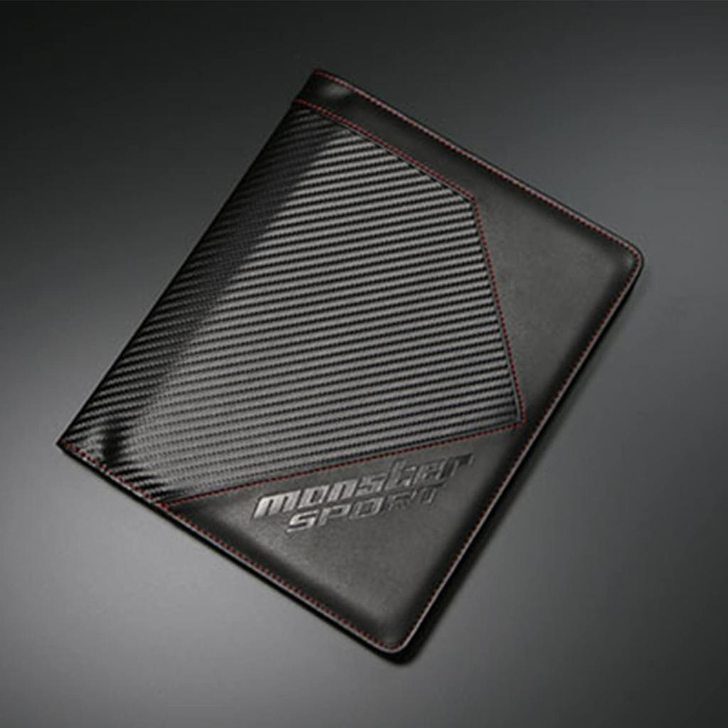 MONSTER SPORT Etui na dokumenty rejestracyjne pojazdu Skórzane Czerwone Duża Pojemność z Kieszenią na Wizytówki i Zapinane na Guzik [Przeszycia o Wyglądzie Karbonu]
