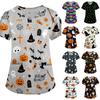 Halloween Printed Loose Fit V Neck Pocket Short Sleeve Scrub Top for Women Nurse Caregiver Uniform Comfortable Design