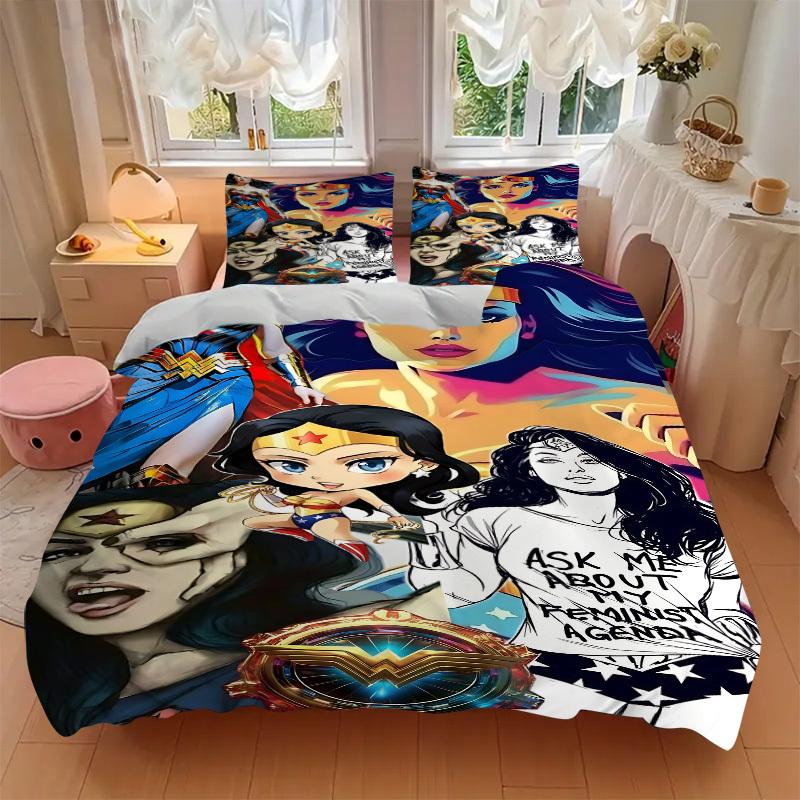 3pcs Wonder Woman Cover Set,Soft Comfortable Duvet Cover,Guest Room (1*Duvet Cover + 2*Pillowcases, Without Core) yy251024179