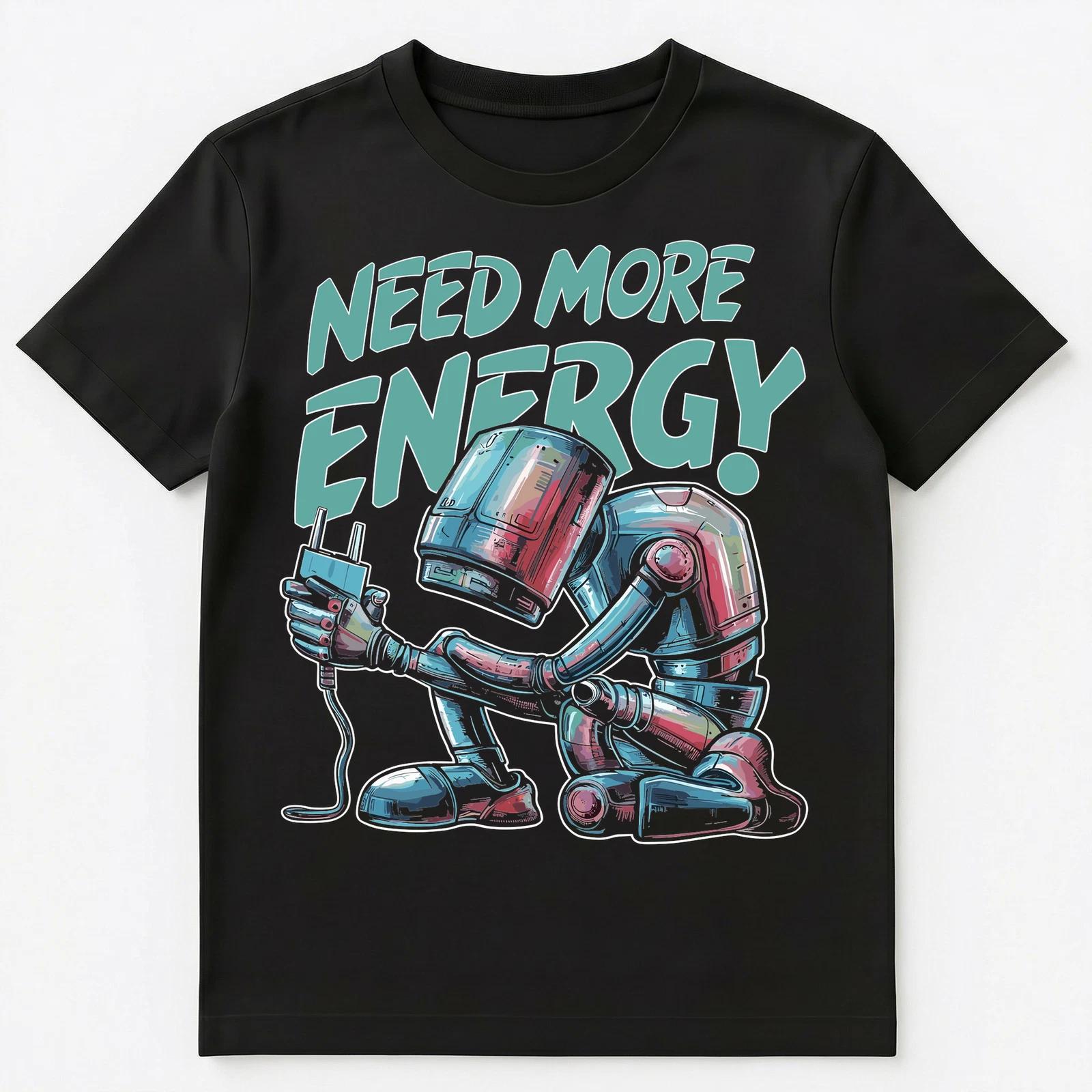 

Funny Need More Energy Tired Robot With A Plug Unisex T-Shirt XL
