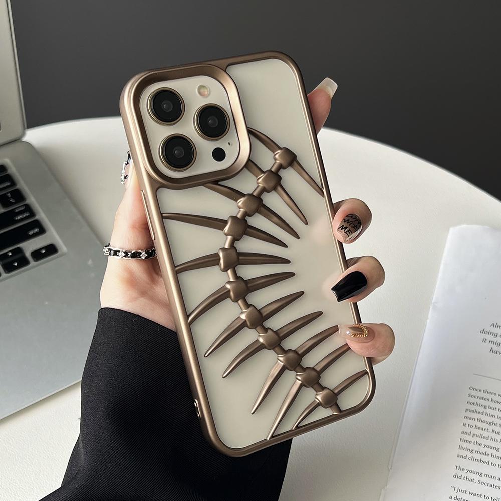 3D Fishbone Hollow Dissipate Heat Phone Case For iPhone 16 15 14 13 12 11 Pro Max Shockproof Frosted Soft Silicone Cover
