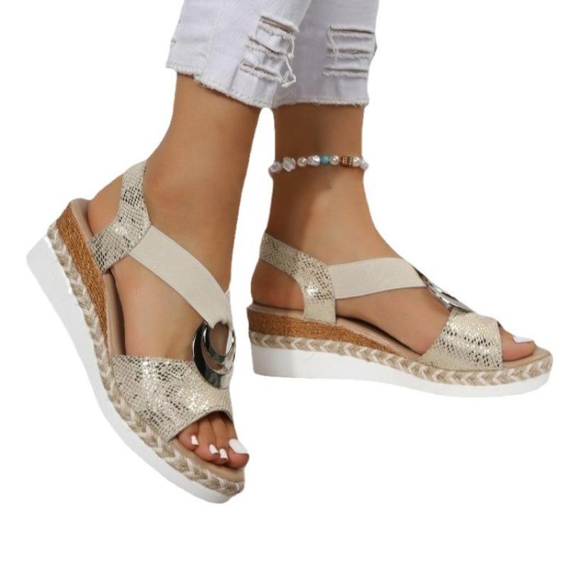 New Wish Large Size Women's Sandals Metal Buckle Decorative Hemp Rope Wedge Heel Light Bottom Fish Mouth Sandals