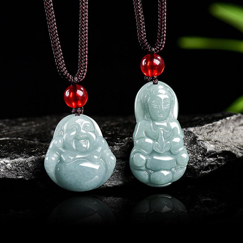1Pcs Accessories Burmese Jade Stone Myanmar Jadeite Guanyin Pendant Necklace Vintage Natural Gemstone Jewelry