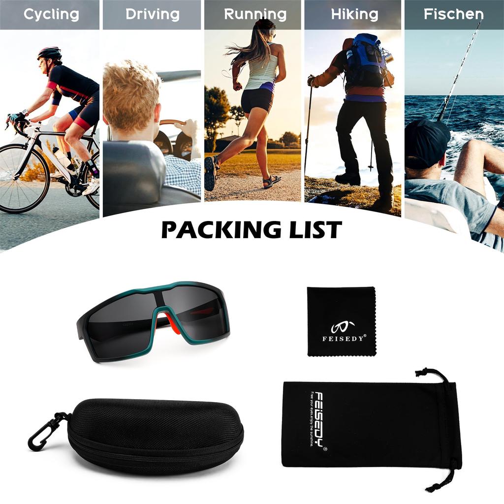 Feisedy Sunglasses, Sports Sunglasses for Men and Women, UV400 Protection, UV Protection, for Driving, Sports, Cycling, Fishing, Running, etc. (B0034)