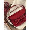 IELGY Niche Design Girl Bow Red Small Square Bag, Korean Versatile Messenger Bag