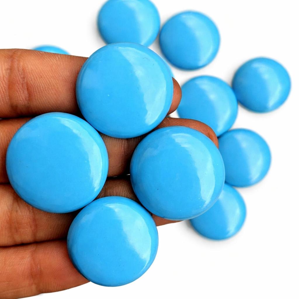 AAA Turquoise Round Cabochons Lot, Handmade Polished Turquoise Gemstones 20–35mm, Jewelry Making Supplies