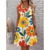 3D-Blumenmuster Retro A-Linien-Kleid, ärmellos, runder Hals, lässiges Minikleid für den Sommer Vestidos De Mujer