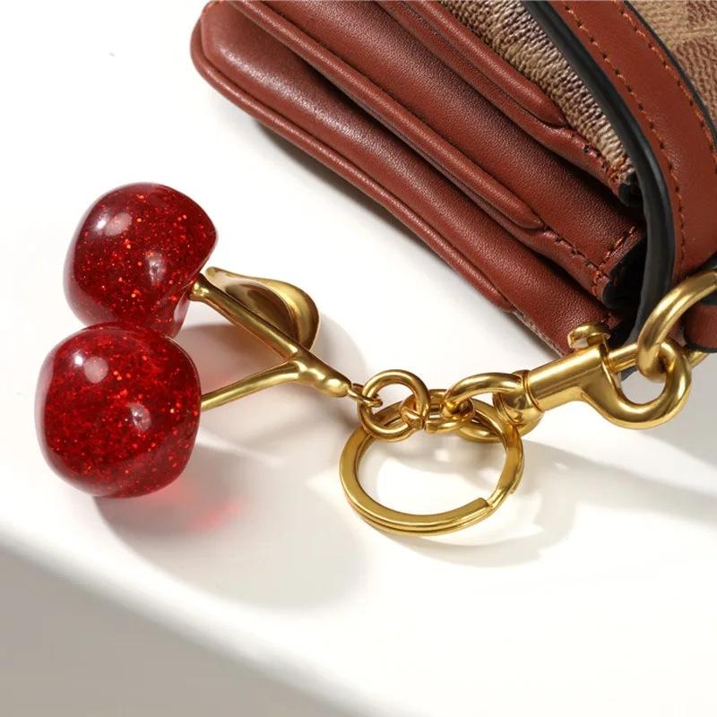 

Accessory Bag Pendant Keyrings for Women Red Cherry Crystal Acrylic Car Key Chain Cherry Stainless Steel Pendant Festivals Gifts золотой