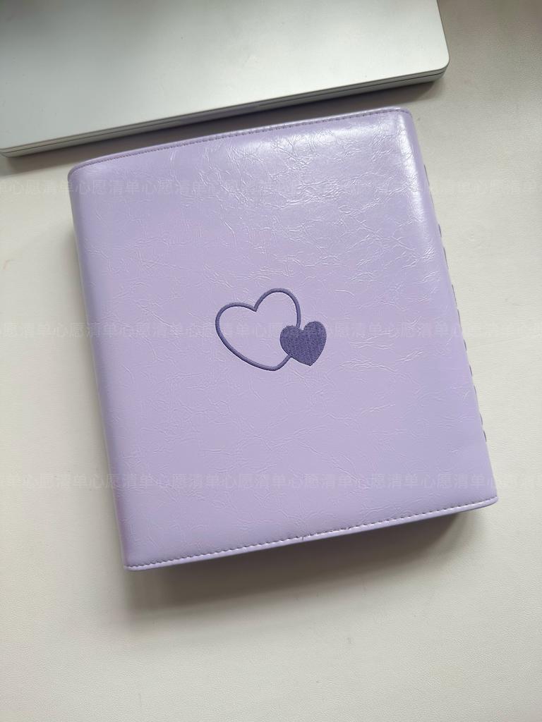 Purple Big A5 Leather Love Letter Card Album Photo Storage 6-Ring Binder for Fan Memorabilia, K-Pop Idol Polaroid Photocards