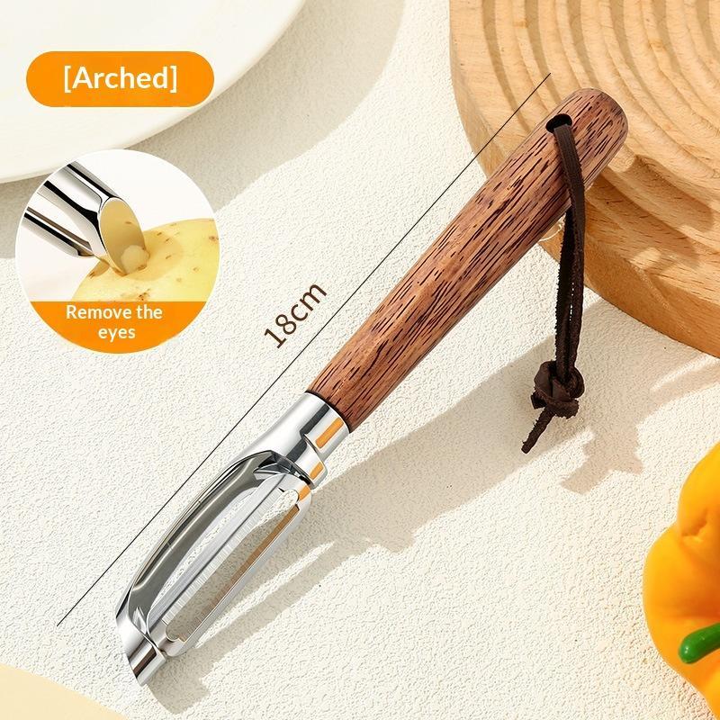 Heavy Duty Stainless Steel Acacia Wood Peeler Sharp Blade Potato Fruit Melon Vegetable Scraper for Professional Chef