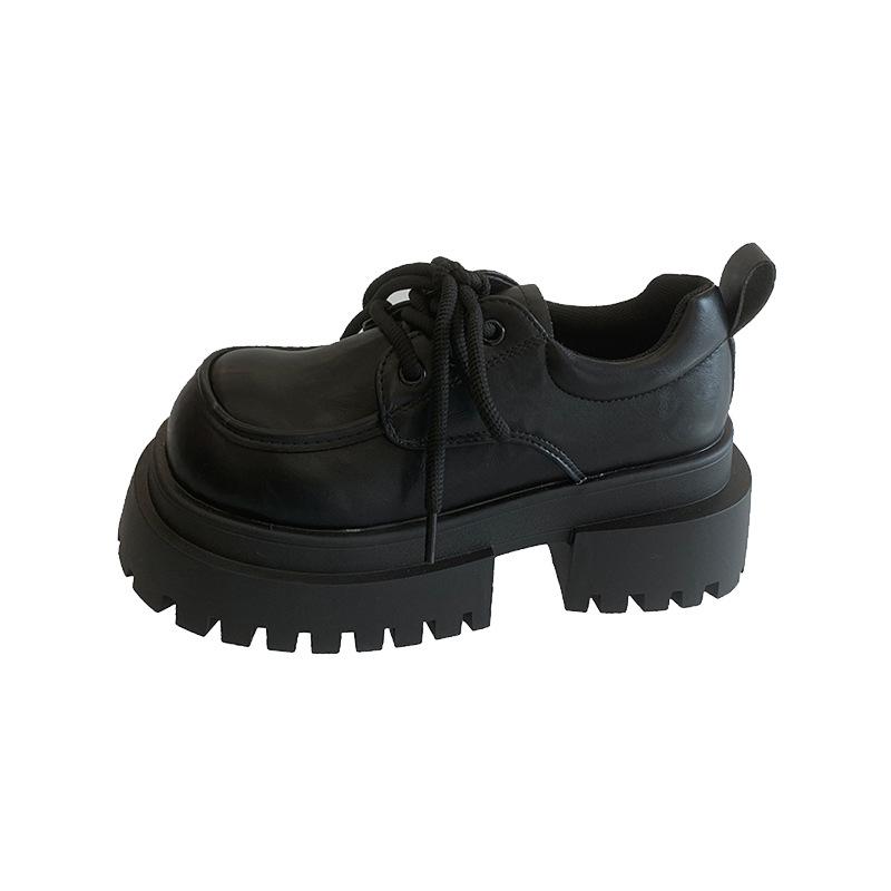 British Style Retro Lace-up Versatile Loafers Women's 2025 Spring and Autumn New Thick Heel Thick Sole Heightening Brown Small Leather Shoes