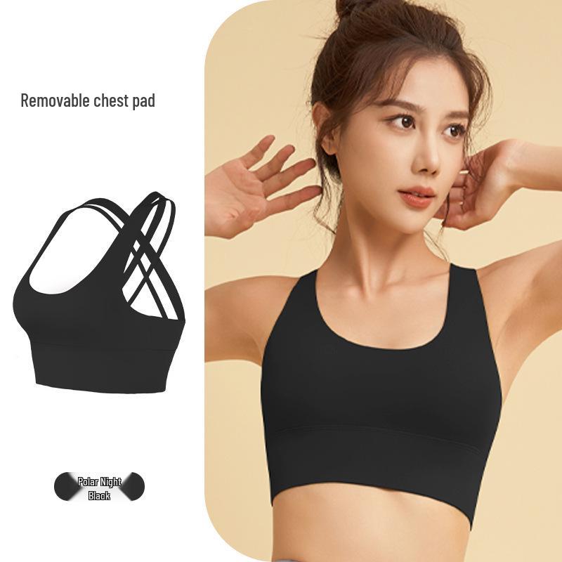 

Cross-Back Shockproof Sports Bra with Chest Pads for Yoga & Running - Anti-Sagging, Enhances Back, Ideal for Small Breasts Extra Large опівніч/чорний