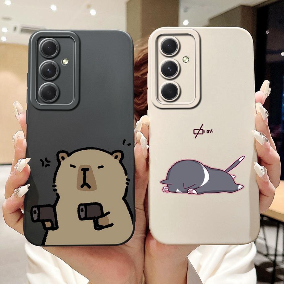 Phone Case For Samsung Galaxy A55 A54 5G Camera Shockproof Soft Liquid Silicone Bumper On Samsung A54 A 55 Funny Animals Meme