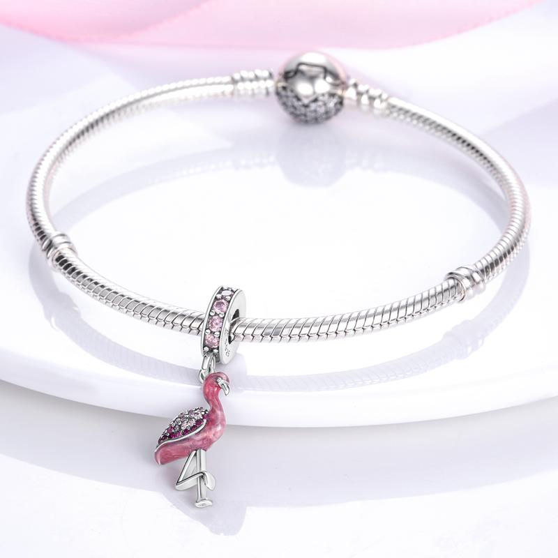 Charms Plata Dreamy Pink Flamingo Animal Pendants Fit Original Bracelets Charms For Women Jewelry Diy Making Fine Gifts