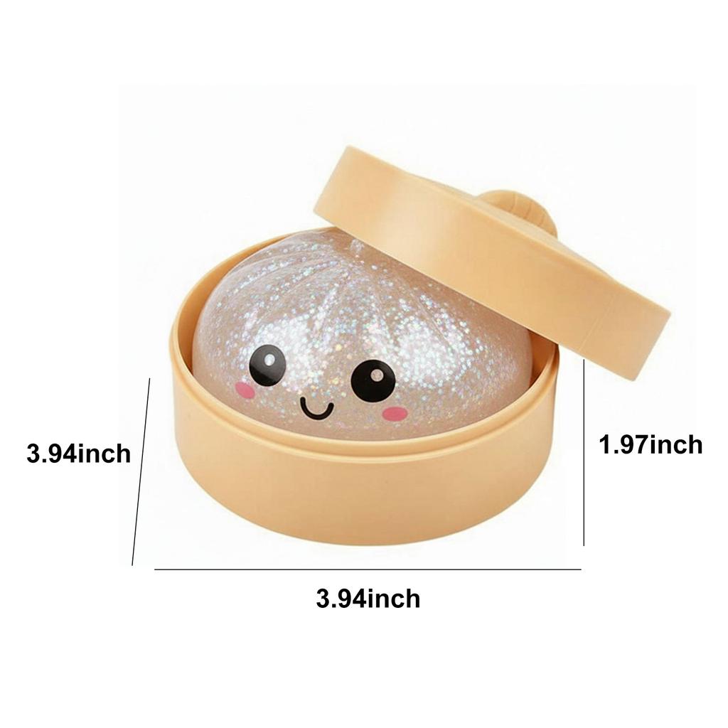 Glitter Dumpling Fidget Toy Squeeze Dough Ball Bun with Food Steamer Stretchy Desk Toy Party Favors Gifts for Adults
