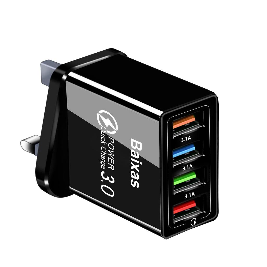 4-Port USB Mobile Charger (US/EU Standard), 3A Tablet Travel Charging Head
