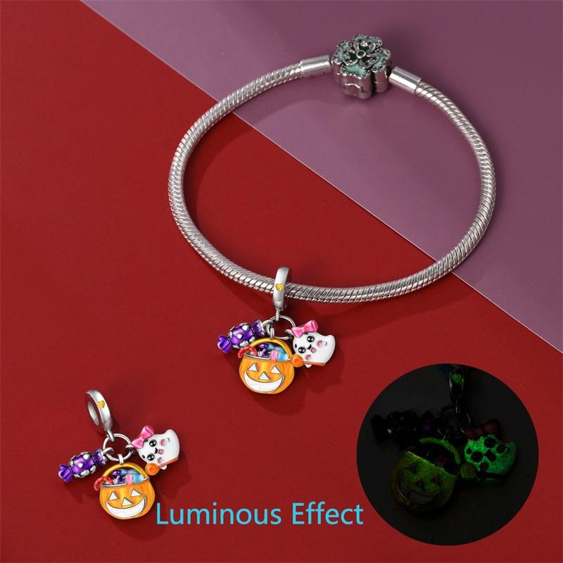 Copper Halloween Luminous Skull Little Elf Spider Bat Charms Beads Fit Qikaola Original Bracelets Diy Jewelry