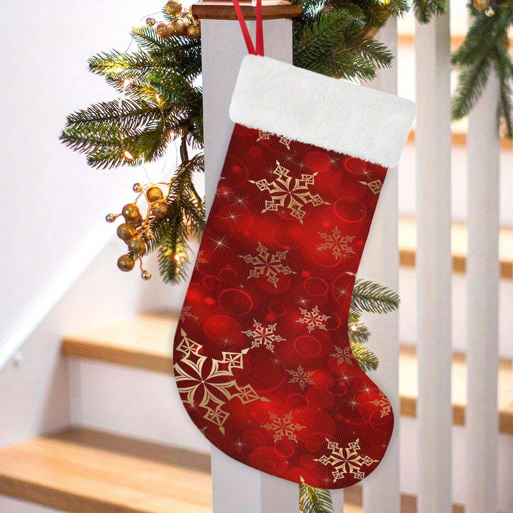 Christmas decoration fireplace hanging stocking 1pc Christmas Stocking with Red and Golden Snowflake Pattern, Festive Ha